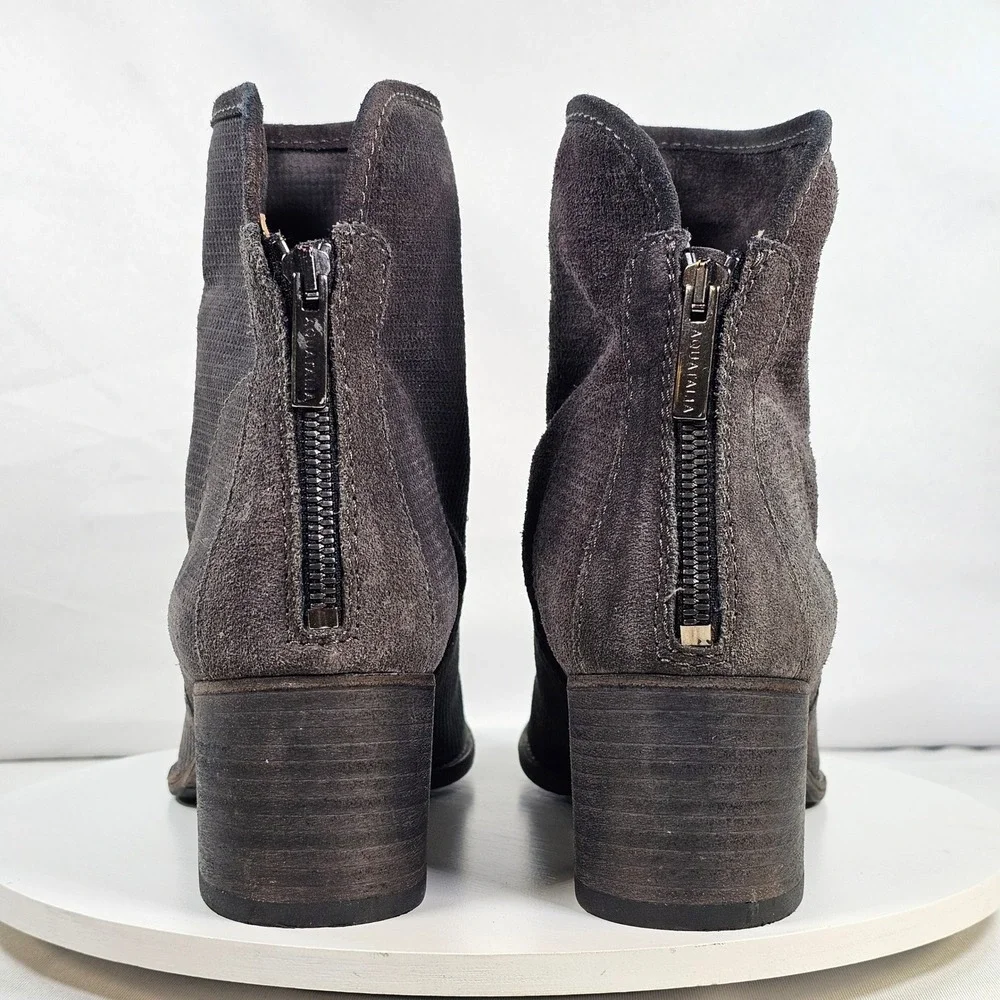 Aquatalia Women Grey Textured Suede Ankle Boots Block Heel Made in Italy Size 10